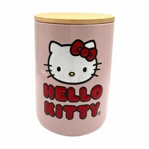 Sanrio Hello Kitty Pink Ceramic Snack Jar / Canister with Bamboo Lid